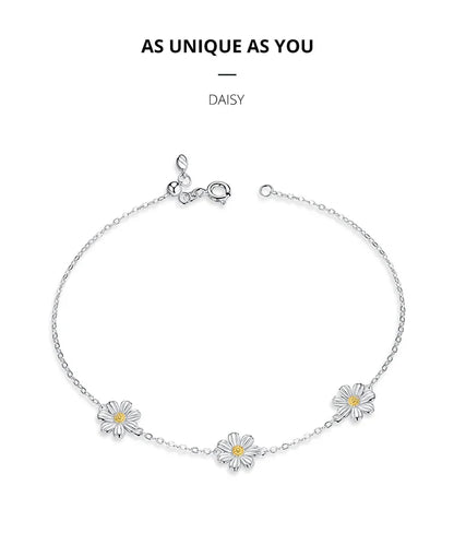 Daisy Flower Link Bracelet for Women Genuine 925 Sterling Silver Fresh Lovely Gifts Anti-allergy Gift Fine Jewelry SCB165