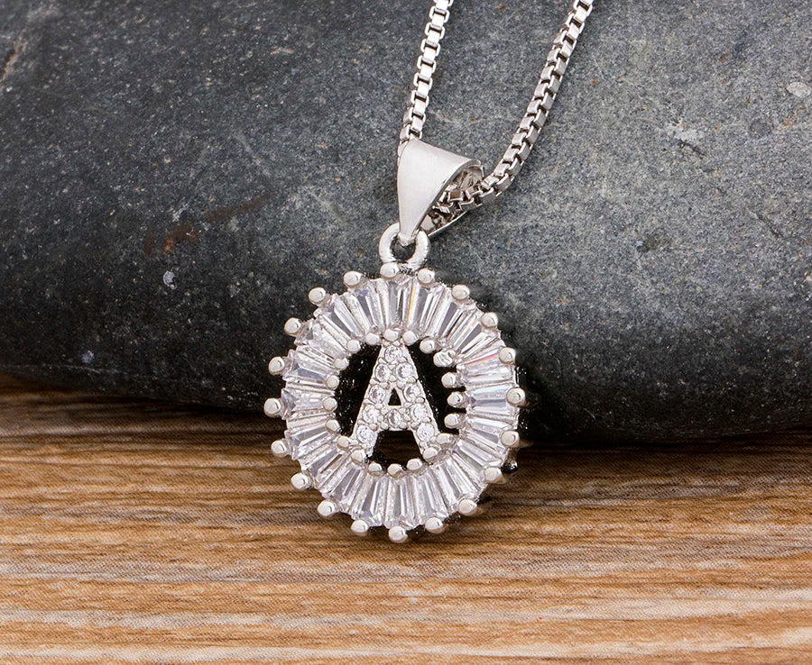 2 Colors Initial Letter Pendant 26 Letters Charm Name Necklace Top Quality Copper Zircon Jewelry Birthday Gift