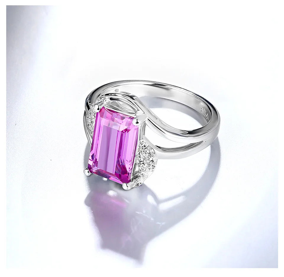 Purple Sapphire Sterling Silver Ring for Women 3.2 Carats Created Sapphire Baguette Cut Special Sapphire Classic Design