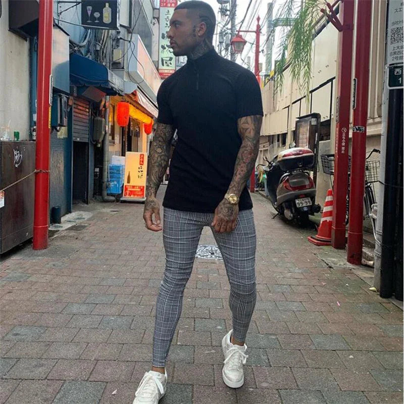 Gym Polo Shirt Men Fashion Turn Neck Short Sleeve Knitted Polos Sports Slim Fit Fitness Bodybuilding Workout Summer Clothing