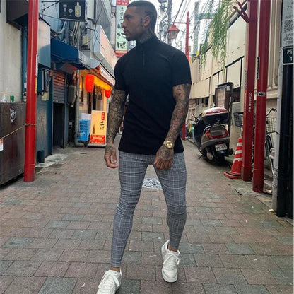 Gym Polo Shirt Men Fashion Turn Neck Short Sleeve Knitted Polos Sports Slim Fit Fitness Bodybuilding Workout Summer Clothing