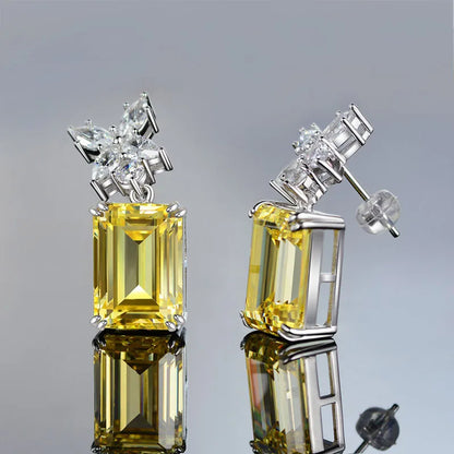 5A+ Yellow Zircon Stud Earrings for women High quality 925 Sterling Silver Sparking CZ Flower Earrings Wedding jewelry