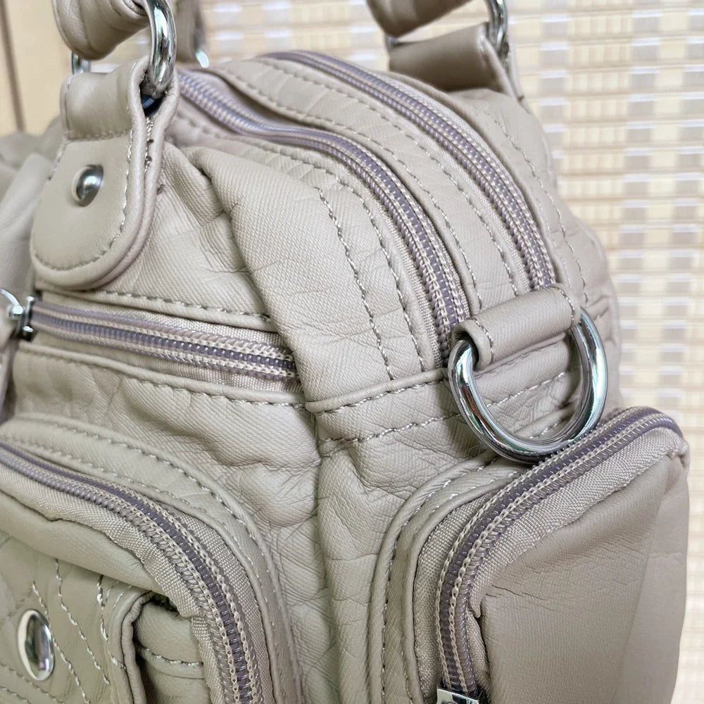Women Small Handbags Satchel Top-handle Handbag PU Shoulder Bag 8”x11” Dumpling Pack Multi-pockets Shoulder Bag
