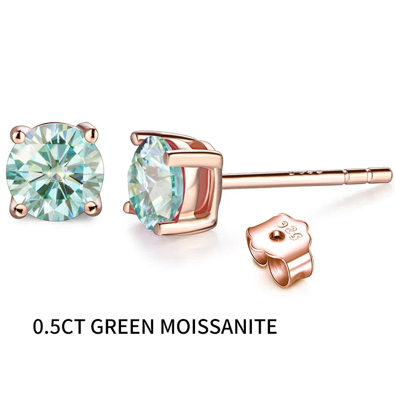 D Color Moissanite 1CT Gemstone 750 Rose Gold 18K Plated Stud Earrings for Women Solid 18K Gold Solitaire Fine Jewelry