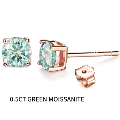 D Color Moissanite 1CT Gemstone 750 Rose Gold 18K Plated Stud Earrings for Women Solid 18K Gold Solitaire Fine Jewelry