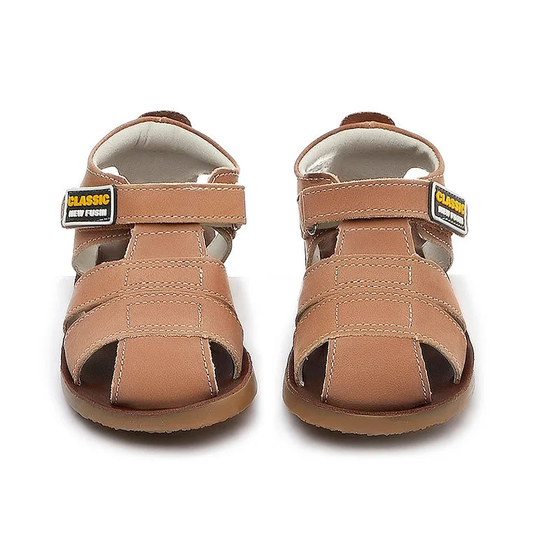 Children frosted genuine leather beach sandals boys barefoot non-slip sandals with cowhide lining baby soft Navy blue sandals