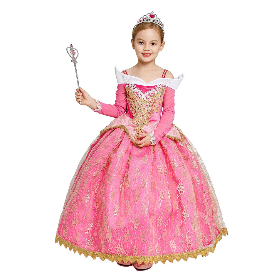 Summer Girls Sleeping Beauty Auroro Princess Halloween Cosplay Dress Off Shoulder Kids Gift Fancy Party Princess Clothing