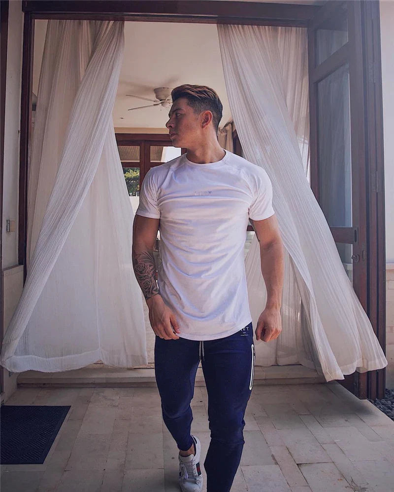 JP&UK Men T-shirt Short Sleeve Cotton Casual Gym Fitness T shirt Bodybuilding Workout Print Tees Tops Male LYFT Brand Clothing