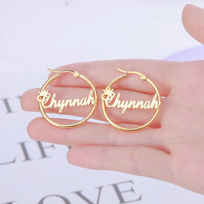 Stainless Steel Personalized Customize Name Hoop Earrings Jewelry For Women Girls Circle Earring Fashion 30-60 MM