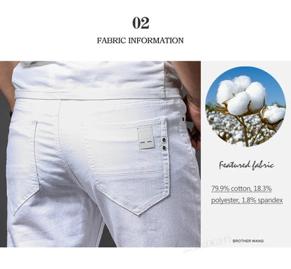 Men White Jeans Fashion Casual Classic Style Slim Fit Soft Trousers Male Advanced Stretch Pants