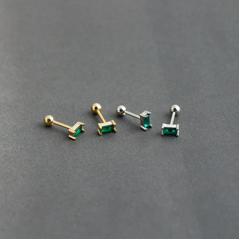 925 Sterling Silver Colorful Square Shiny Zircon Beads Piercing Stud Earrings for Women Fashion Gothic Exquisite Jewelry