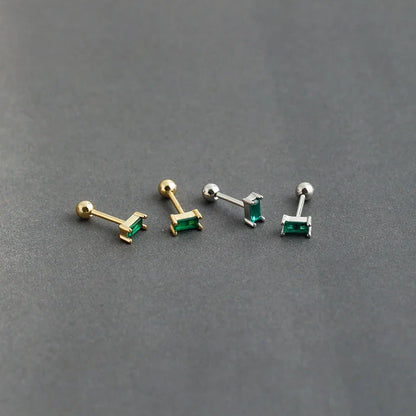 925 Sterling Silver Colorful Square Shiny Zircon Beads Piercing Stud Earrings for Women Fashion Gothic Exquisite Jewelry