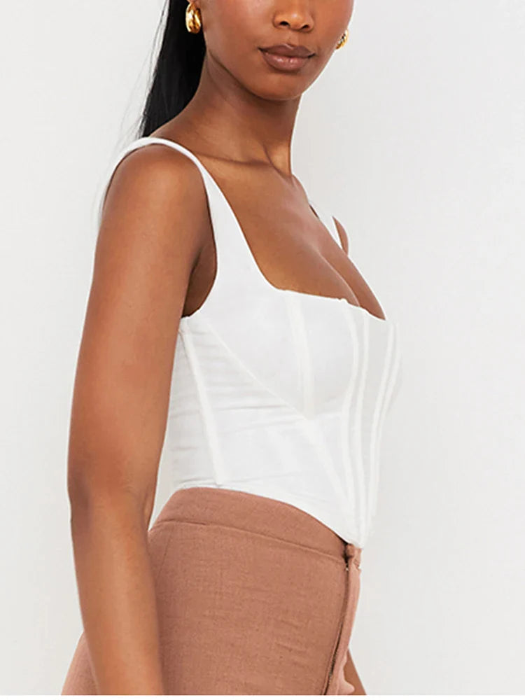 NewAsia Boning Corset Top Zipper 2Layer Elastic Solid Color Square Neck Slim Fit Bustier Women Summer Crop Tank Top Fashion Vest