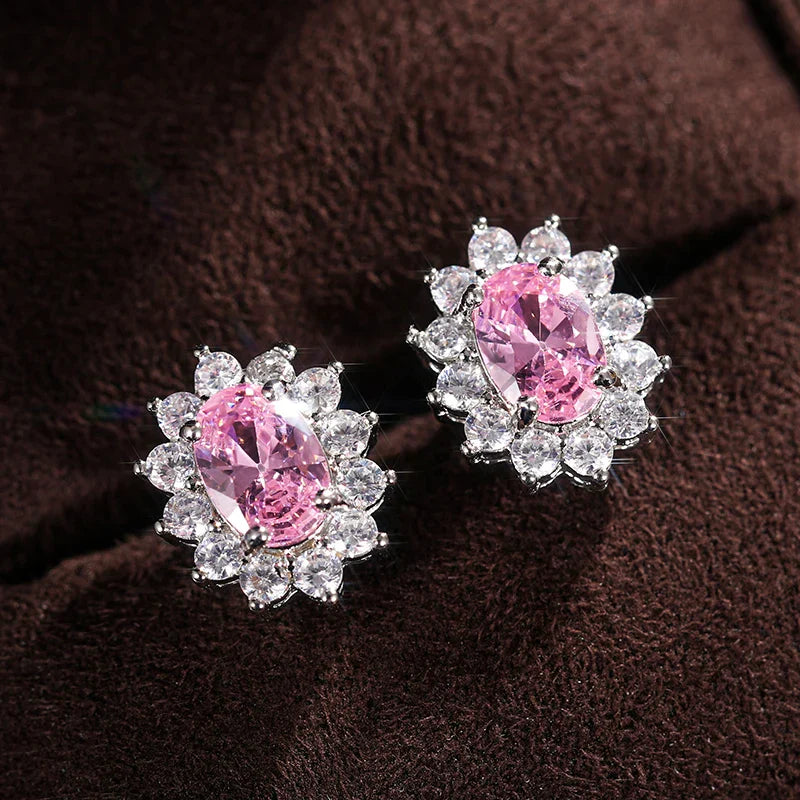 Fashion Sunflower Shape Stud Earrings Women Brilliant Oval Cubic Zirconia Luxury Female Party Jewelry Earring Top Quality