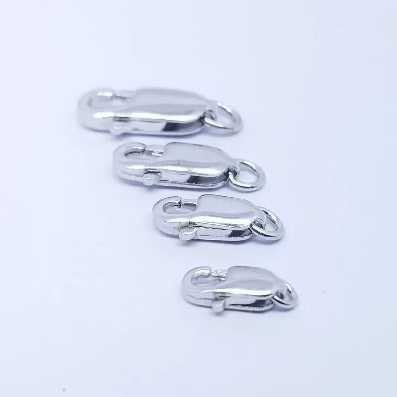 2pcs Real Pure Solid 925 Sterling Silver Lobster Clasp Hook Claw Buckle With Close Sealed Ring Connector Jewelry Findings