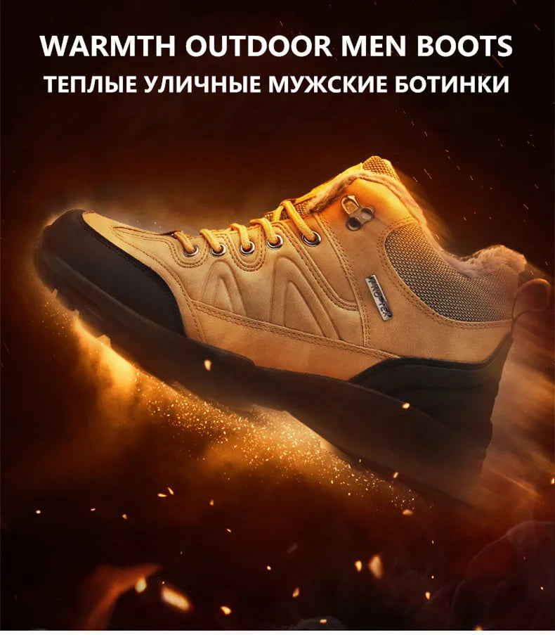 Brand Winter Men's Boots Warm Men's Snow Boots High Quality Leather Waterproof Men Sneakers Outdoor Men Hiking Boots Work Shoes
