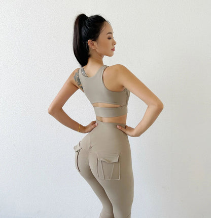 TRY TO BN Fitness Sports Set Women's Tracksuit 2 Piece Suit Yoga High Waist Leggings With Pocket Bra Workout Gym Outfit Clothes