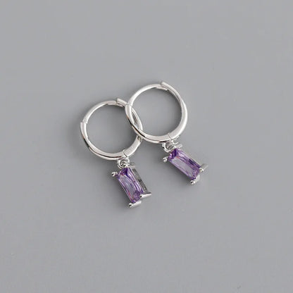 925 Sterling Silver Colorful Square Shiny Zircon Beads Piercing Stud Earrings for Women Fashion Gothic Exquisite Jewelry
