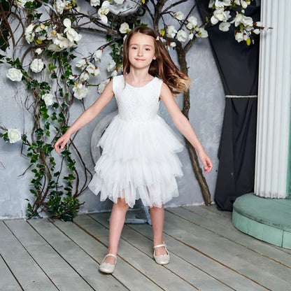 Summer Princess Dresses for Girl Lace Tulle Party Wedding Dress With Sash Baby Clothes 1-6Y E1953