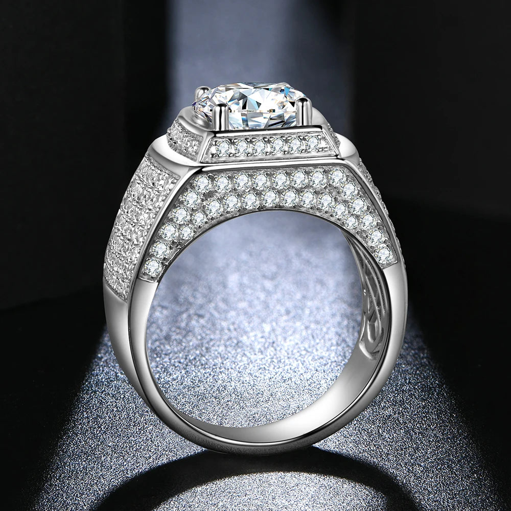 Classic 925 Sterling Silver Rings Men Wedding Silver Diamond Engagement 3.0Ct 9.0mm D Color Moissanite Ring for Men