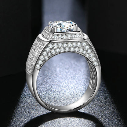 Classic 925 Sterling Silver Rings Men Wedding Silver Diamond Engagement 3.0Ct 9.0mm D Color Moissanite Ring for Men