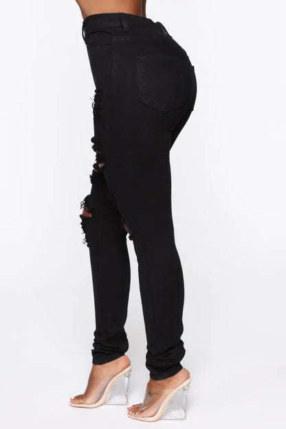 Black Ripped Jeans For Womens High Waist Denim Pencil Pants