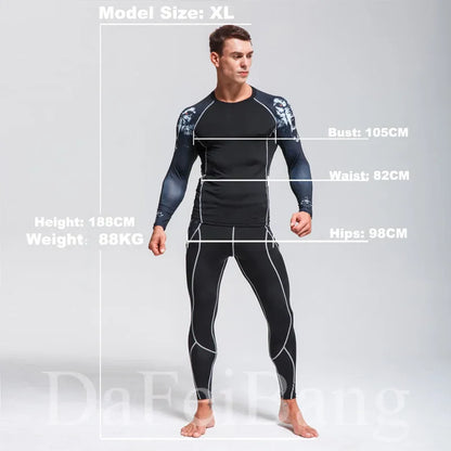 Man Compression Sports Suit Quick Drying Perspiration Fitness Training MMA Kit Rashguard Male Sportswear Jogging Running Clothes