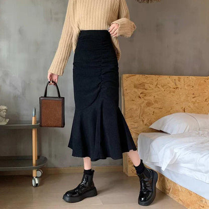 Lucyever Fashion High Waist Midi Skirts for Women 2025 Spring Slim Fit  Hip Mermaid Skirt Woman Korean Ruffles Brown Skirts 2XL