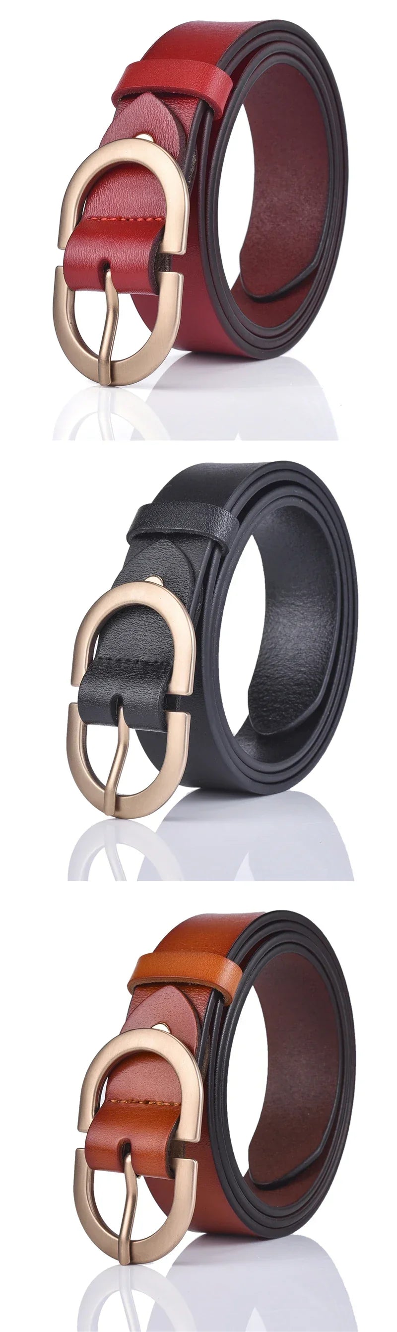 Official Authentic Woman Leather Belt Golden Alloy Buckle Natural Cowhide Ladies Jeans Belt Trousers Belt Female ZK105