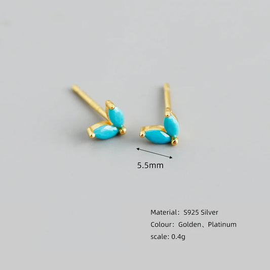 925 Sterling Silver Fashion Korean Chic Blue Horse Eye Zircon Stud Earrings for Women Teen Simple Color Piercing Jewelry