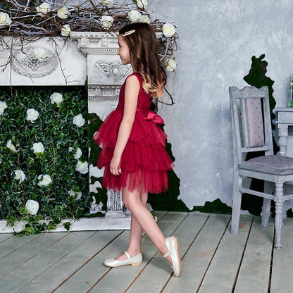 Summer Princess Dresses for Girl Lace Tulle Party Wedding Dress With Sash Baby Clothes 1-6Y E1953