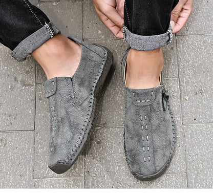 Handmade Leather Men Shoes Casual Slip On Loafers Breathable Leather Shoes Men FlatsTooling Shoes Plus Size