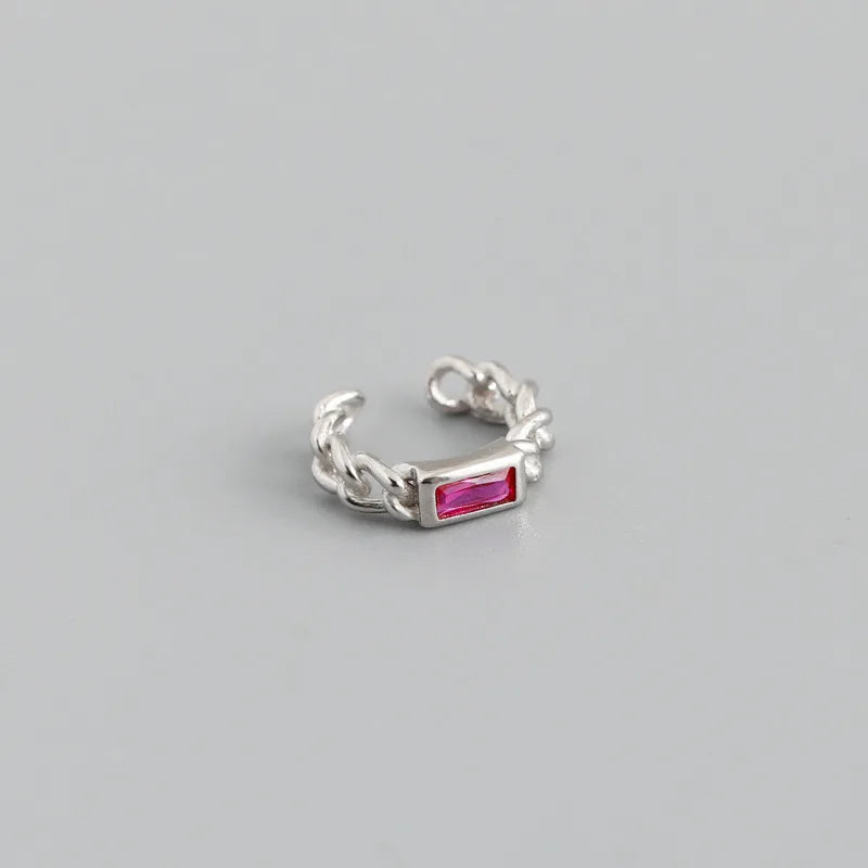 925 Sterling Silver Colorful Square Shiny Zircon Beads Piercing Stud Earrings for Women Fashion Gothic Exquisite Jewelry