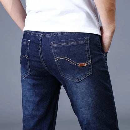 2024 New Men Stretch Jeans Male Classic Elasticity Business Jeans Men Fashion Comfortable Solid Slim Straight Long Denim Pants