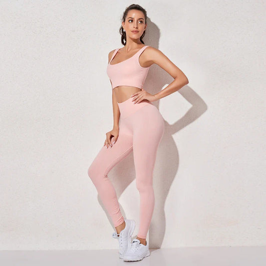Women's Sportswear Yoga Set Workout Clothes Athletic Wear Sports Gym Legging Seamless Fitness Bra Crop Top Long Sleeve Yoga Suit