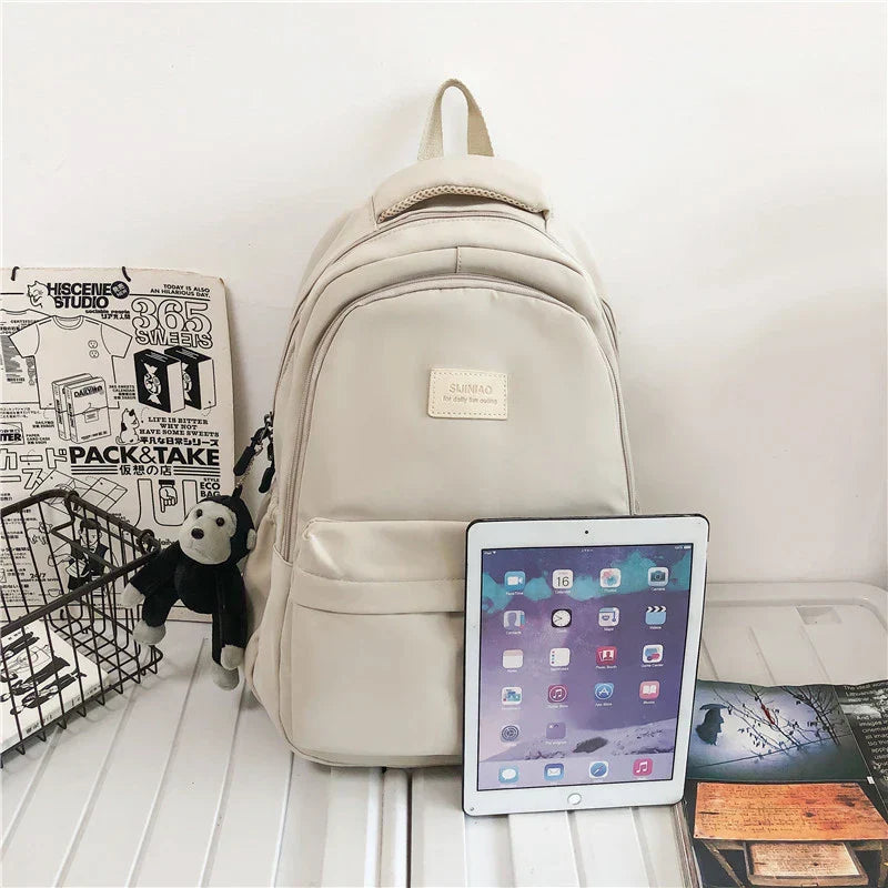 Women's Backpack Solid Color Female Multi-pocket Casual Man Travel Bag High Quality Schoolbag for Teenage Girl Book Knapsack