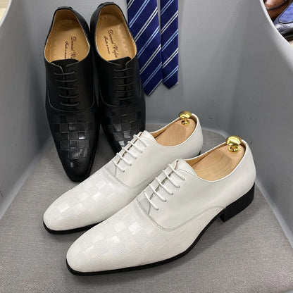 Size 7-12 Classic Italy Mens Oxford Real Leather Shoes White Lace Up Pointed Toe Wedding Party Dress Formal Shoes for Men