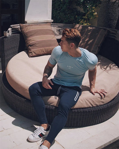 JP&UK Men T-shirt Short Sleeve Cotton Casual Gym Fitness T shirt Bodybuilding Workout Print Tees Tops Male LYFT Brand Clothing