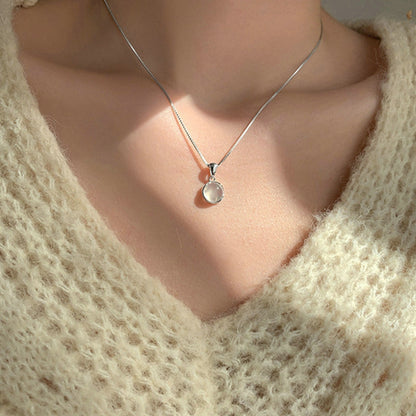 Fairy Elegant Pink Round Crystal Pendant Necklace Simple Design Korean Fashion Girls Women Star Clavicle Chain Jewelry Gifts
