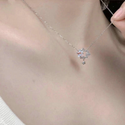 Fairy Elegant Pink Round Crystal Pendant Necklace Simple Design Korean Fashion Girls Women Star Clavicle Chain Jewelry Gifts