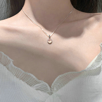 Fairy Elegant Pink Round Crystal Pendant Necklace Simple Design Korean Fashion Girls Women Star Clavicle Chain Jewelry Gifts