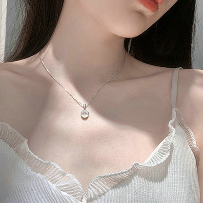 Fairy Elegant Pink Round Crystal Pendant Necklace Simple Design Korean Fashion Girls Women Star Clavicle Chain Jewelry Gifts