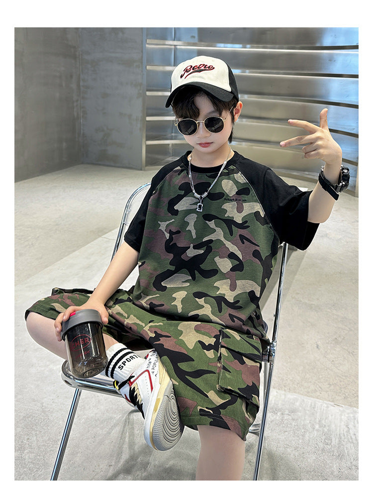 Teenage Boys Summer Camouflage Suit Thin Short-sleeved T-shirt Shorts Suit Children's Casual sports Suit Boys Clothes Sets