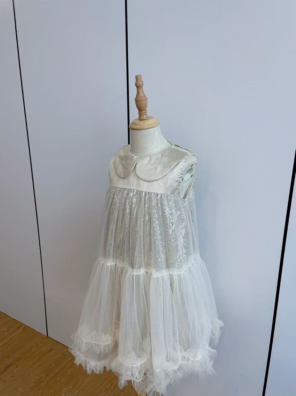 Summer Kid Girl Dress Peter Pan Collar Baby Glitter Mesh Princess Birthday Party Dress 2026 Gauze Dress For Children Girl