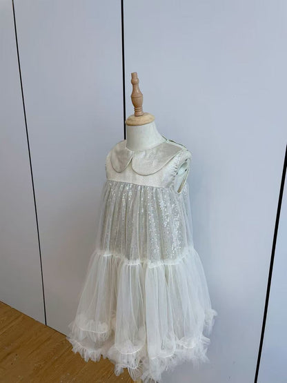 Summer Kid Girl Dress Peter Pan Collar Baby Glitter Mesh Princess Birthday Party Dress 2026 Gauze Dress For Children Girl