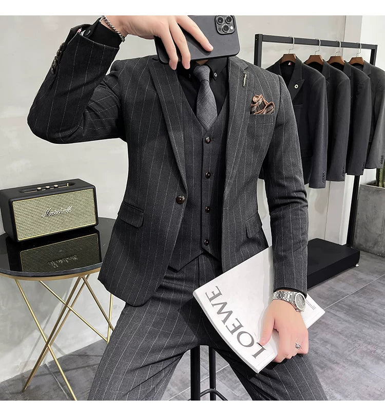 S-7XL Blazer Vest Pants High-end Brand Plaid Retro Business Suit Groom Wedding Party Slim Suit Fashion British Style Performance