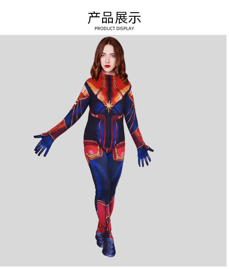 Movie Captain  Cosplay Costume Women Superhero Cos Stage Jumpsuit Halloween Carnival Role Play Party Zentai  Kids