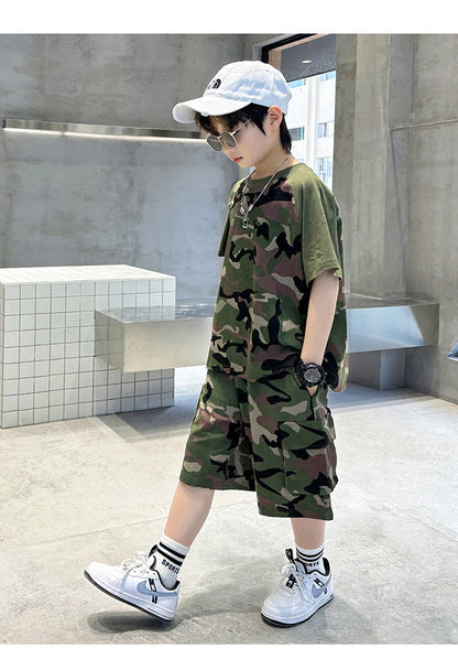 Teenage Boys Summer Camouflage Suit Thin Short-sleeved T-shirt Shorts Suit Children's Casual sports Suit Boys Clothes Sets