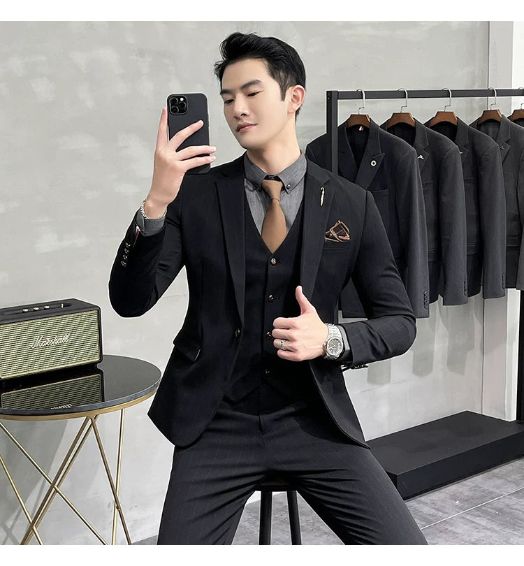 S-7XL Blazer Vest Pants High-end Brand Plaid Retro Business Suit Groom Wedding Party Slim Suit Fashion British Style Performance