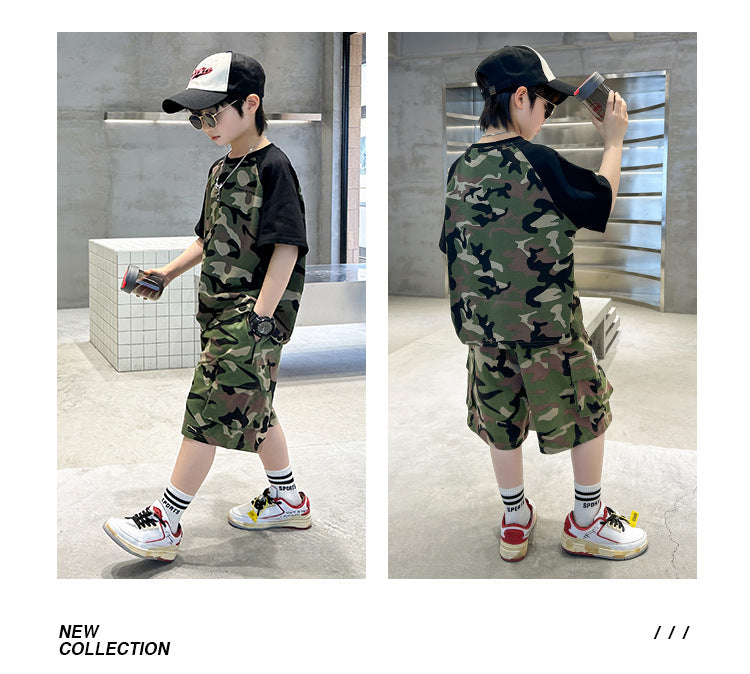 Teenage Boys Summer Camouflage Suit Thin Short-sleeved T-shirt Shorts Suit Children's Casual sports Suit Boys Clothes Sets